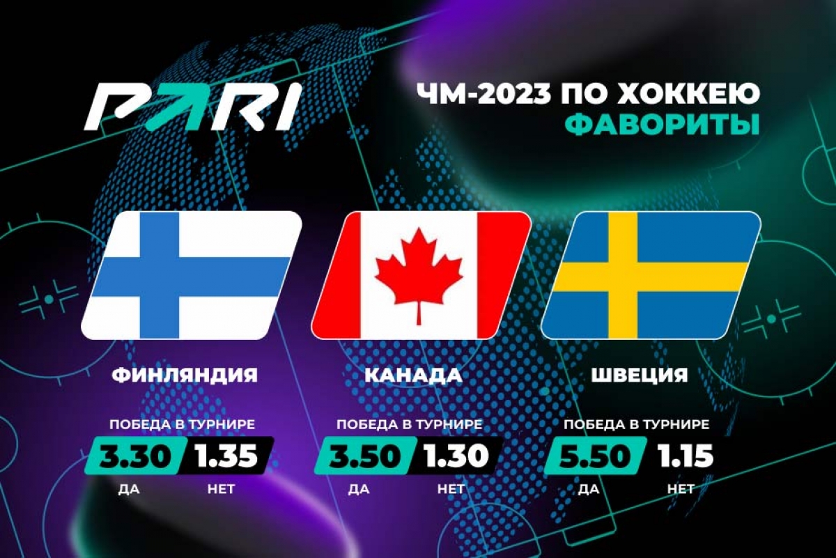 БК PARI: Финляндия, Канада и Швеция — главные фавориты ЧМ-2023 по хоккею