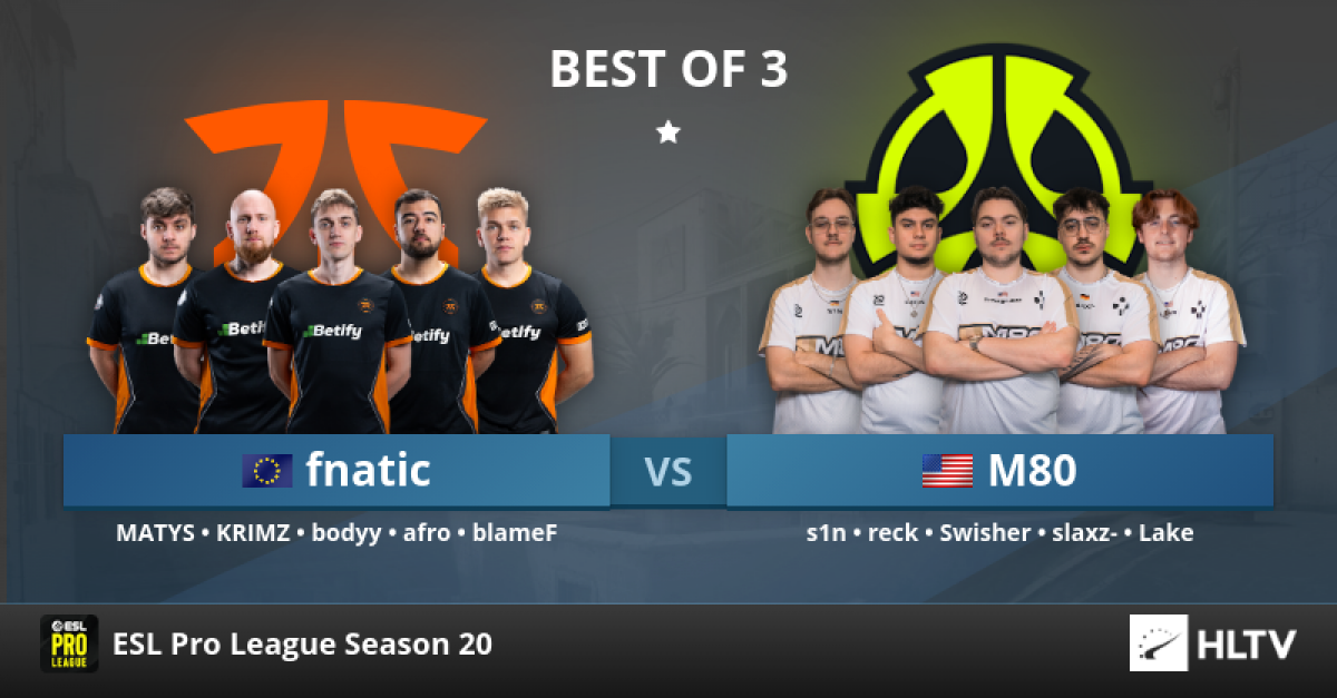 Fnatic – M80, прогноз на матч ESL Pro League Season 20