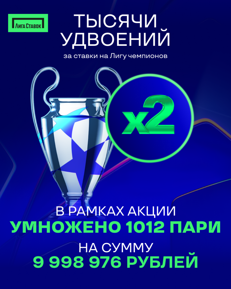 БК «Лига Ставок» выплатила почти 10 млн рублей в рамках акции к Лиге чемпионов